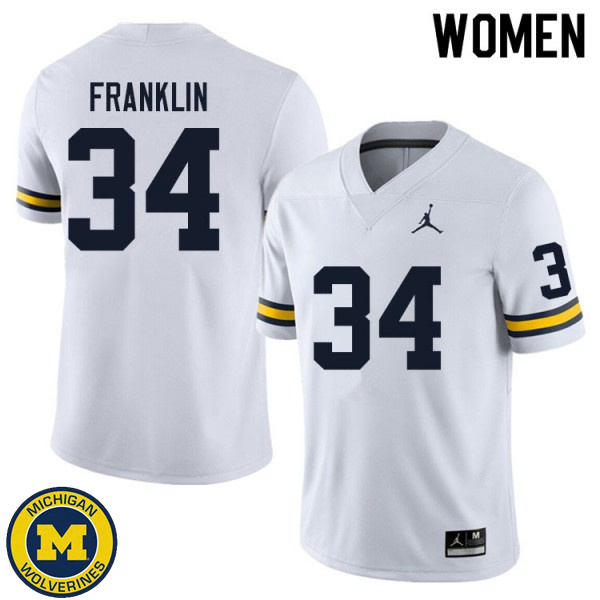 Women's University of Michigan #34 Leon Franklin White Fashion Jersey